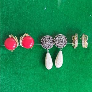 Lisner red iridescent clip on earrings white howlite clip ons Goldtone JJG lot